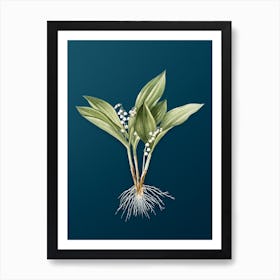 Vintage Lily of the Valley Botanical Art on Teal Blue n.0357 Art Print