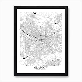 Glasgow White Black Map Art Print