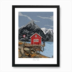 Bergen Norway Art Print - Fjord Landscape Wall Art - Norway Travel Print - Whimsical Fine Art, Norwegian Gifts & Souvenirs Poster