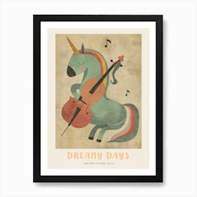 Pastel Unicorn Storybook Style Cello 2 Poster Art Print
