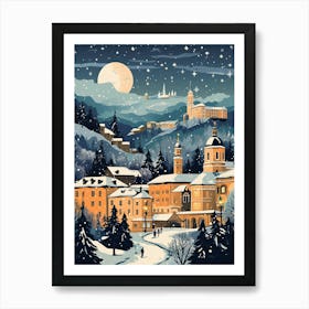 Winter Travel Night Illustration Salzburg Austria 4 Art Print