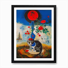 Lisianthus With A Cat 3 Surreal Joan Miro Style  Art Print
