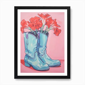 A Painting Of Cowboy Boots With Red Flowers, Fauvist Style, Still Life 9 Art Print