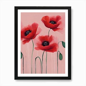 Pink and Red Poppies Abstract Watercolor Art Print