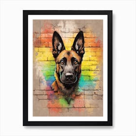 Aesthetic German Shepherd Dog Puppy Brick Wall Graffiti Artwork 1 Art Print