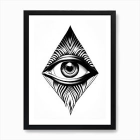 Intuition, Symbol, Third Eye Simple Black & White Illustration 5 Art Print