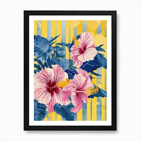 Hibiscus Flowers On A Table   Contemporary Illustration 1 Art Print