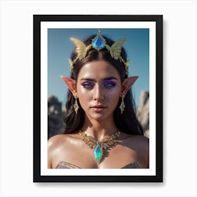 Golden Butterfly, Elf Lady, Greek Goddess, Butterfly Fairy, Aesthetic Art, Portrait Art, Ai Generated Art Vol.5 Art Print