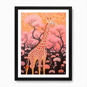 Abstract Giraffe Orange & Pink Portrait 5 Art Print