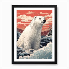 Polar Bear Animal Drawing In The Style Of Ukiyo E 1 Art Print