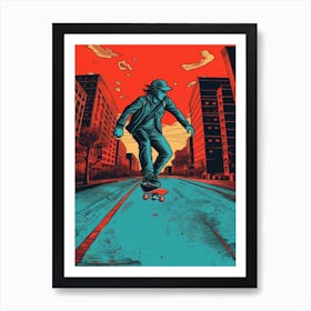 Skateboarding In Montreal, Canada Comic Style 3 Art Print