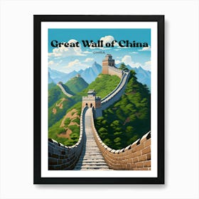 Great Wall of China Ancient Landmark Travel Illustration Art Print