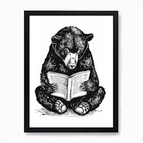 Malayan Sun Bear Reading Ink Illustration 1 Poster