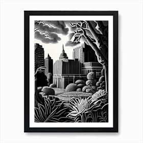 Indianapolis Museum Of Art, Usa Linocut Black And White Vintage Art Print