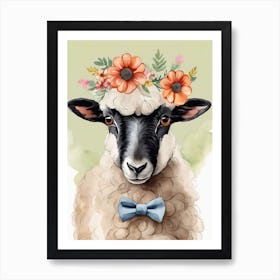 Baby Blacknose Sheep Flower Crown Bowties Animal Nursery Wall Art Print (25) Art Print
