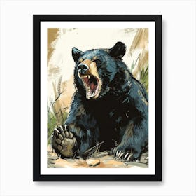American Black Bear Growling Storybook Illustration 4 Art Print