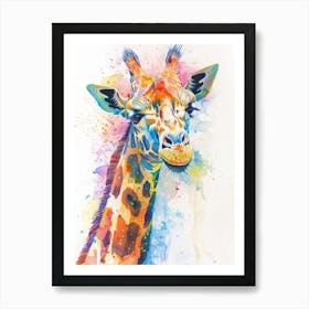 Giraffe Colourful Watercolour 4 Art Print