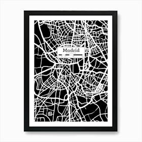 Madrid City Map, Spain — Hand-drawn map, vector black map Art Print