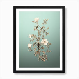 Gold Botanical Hedge Rose on Mint Green Art Print