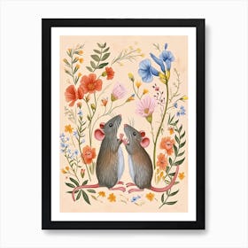 Folksy Floral Animal Drawing Mouse 3 Art Print