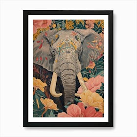 Floral Animal Painting Elephant 1 Art Print