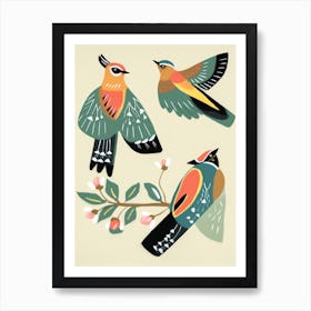 Folk Style Bird Painting Cedar Waxwing 2 Art Print