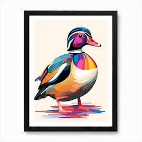 Colourful Geometric Bird Wood Duck 1 Art Print