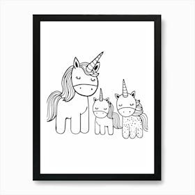 Minimalist Black & White Unicorn Doodle 1 Art Print