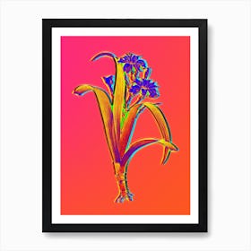 Neon Iris Fimbriata Botanical in Hot Pink and Electric Blue Art Print