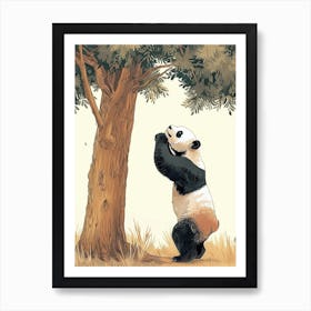 Giant Panda Scratching Its Back Against A Tree Storybook Illustration 4 Art Print