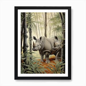 Two Rhinos In The Forest Art Print