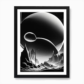 Planets Noir Comic Space Art Print