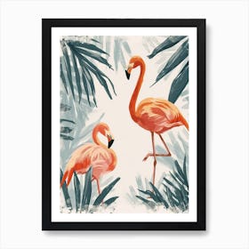 American Flamingo And Bird Of Paradise Minimalist Illustration 1 Art Print