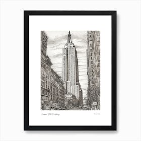 Empire State Building  New York Pencil Sketch 1 Watercolour Travel Poster Art Print