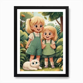 Two Little Girls In The Woods Art Print