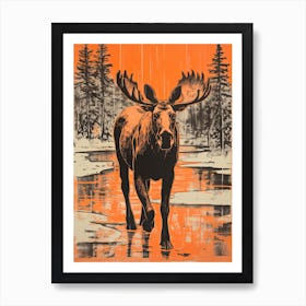 Moose, Woodblock Animal Drawing 3 Art Print