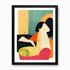 Woman And Bowl Of Fruits Cubistic Style Poster