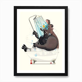 Hippo In The Shower Art Print