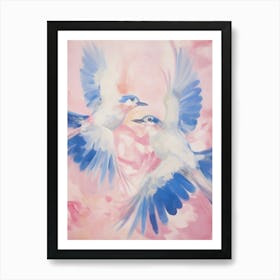 Pink Ethereal Bird Painting Blue Jay 3 Art Print