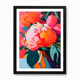 Eden S Perfume Peonies Orange Colourful Painting Art Print