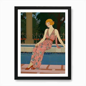 Woman In A Pink Dress Art Print