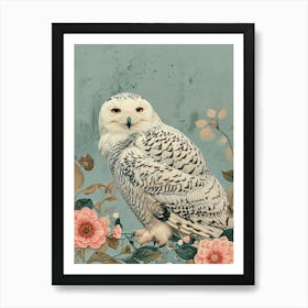 Snowy Owl Japanese Painting 1 Art Print