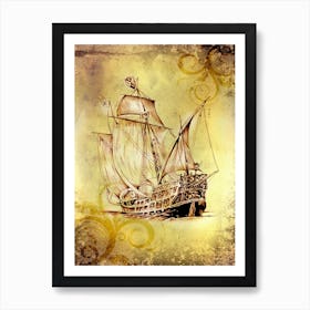 Boat Sea Art Illustration In A Painting Style 04 Art Print