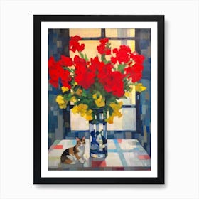 Snapdragon With A Cat 1 De Stijl Style Mondrian Art Print