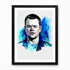 Matt Damon In Ford V Ferrari Watercolor Affiche