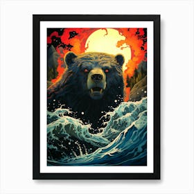 Bear In The Water 3 Art Print