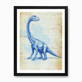 Corythosaurus Dinosaur Blue Print Sketch 3 Art Print