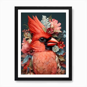 Bird With A Flower Crown Northern Cardinal 3 Art Print