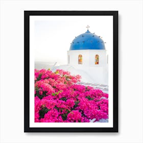 Santorini Pink Flower Sunset Art Print