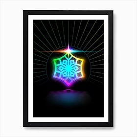 Neon Geometric Glyph in Candy Blue and Pink with Rainbow Sparkle on Black n.0255 Art Print